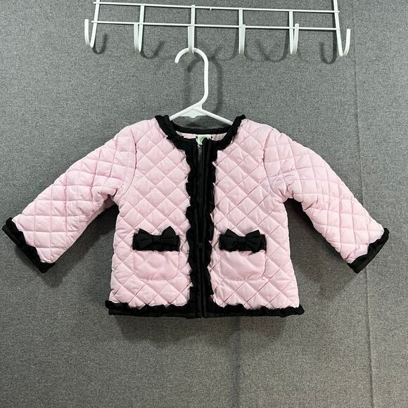 Little Me Light Pink Quilted Jacket Black Trim 18 Months - Picture 1 of 6